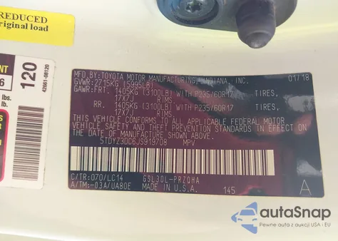 2018 Toyota Sienna Xle 8 Passenger z USA, uszkodzony, nr VIN 5TDYZ3DC6JS919708